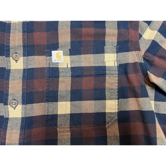Carhartt Flannel Shirt Mens L Rugged Flex Hamilton Dark Khaki Plaid Relaxed Fit - Picture 2 of 10